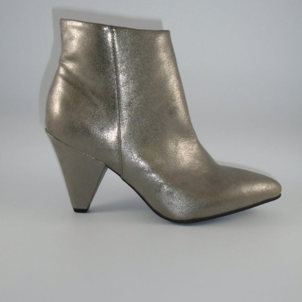 Seven Dials Women's Metallic Champagne Taupe Ankle Boots with Pointed Toe & Geom